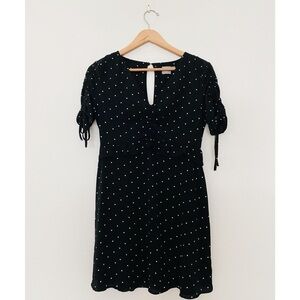 ASOS Mini Skater Dress Polka Dots Black BLD Boho Coquette Short Sleeves Ruffle 8